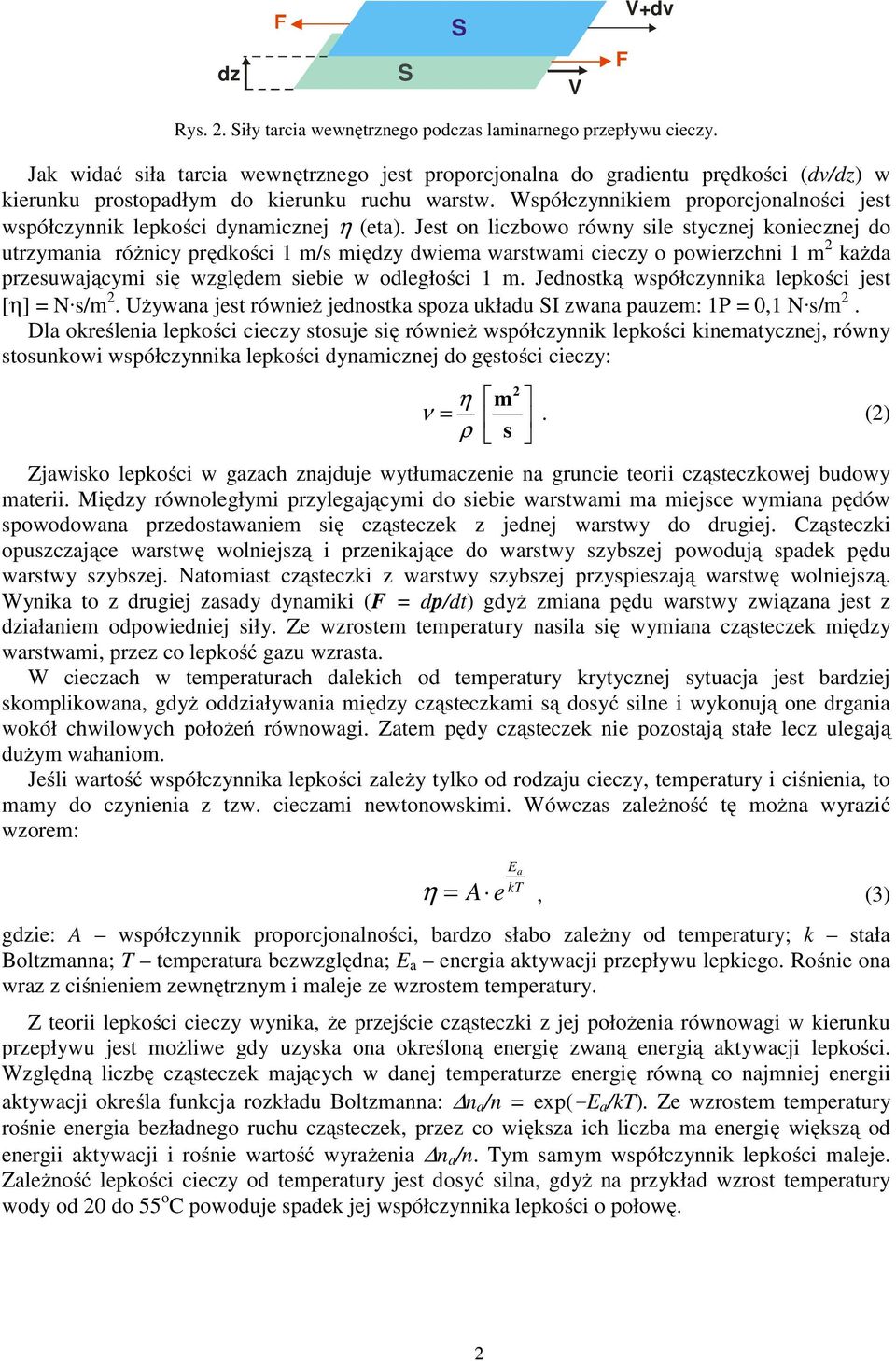 Współczynnikiem proporcjonalności jest współczynnik lepkości dynamicznej η (eta).