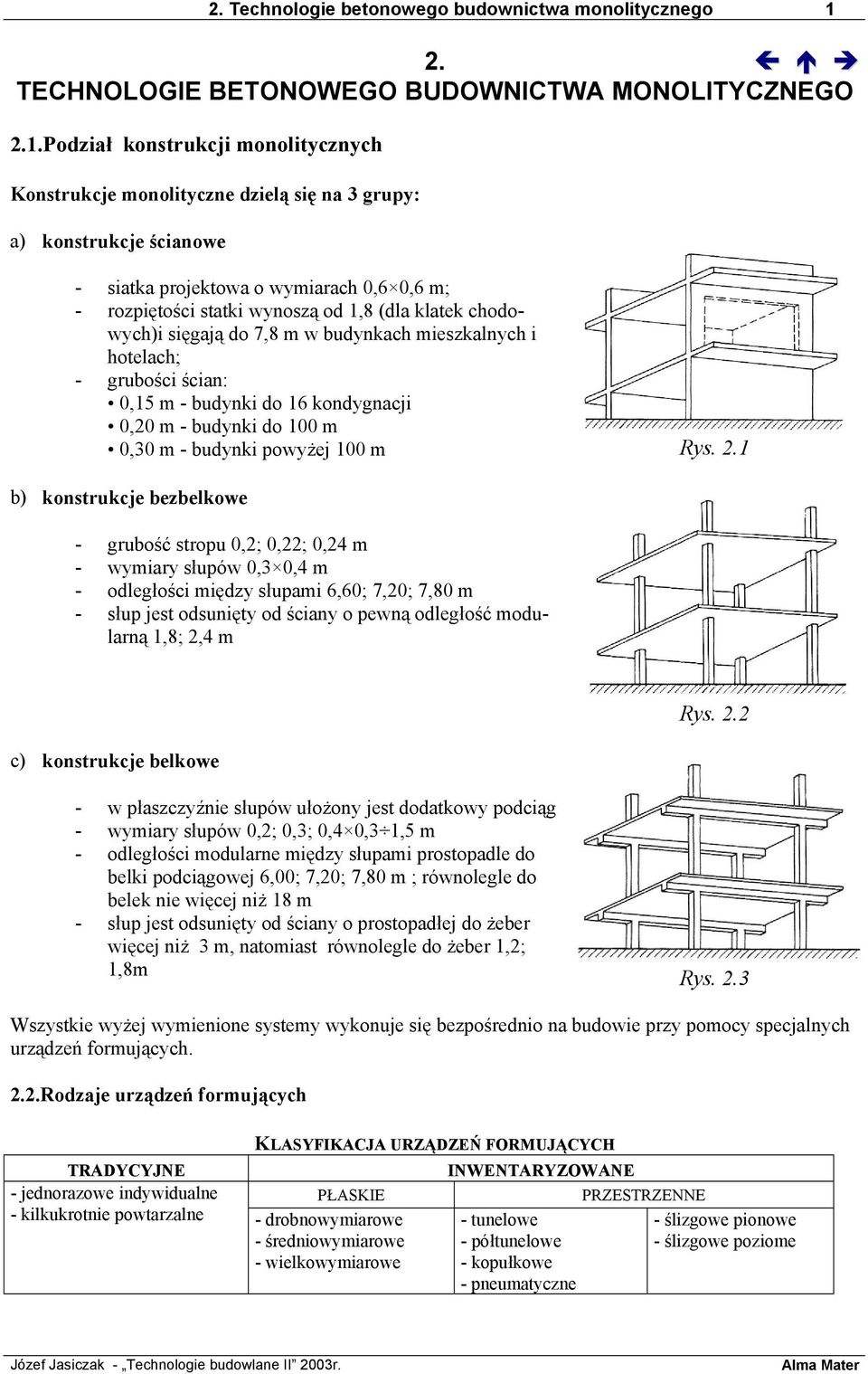 Podział konstrukcji monolitycznych Konstrukcje monolityczne dzielą się na 3 grupy: a) konstrukcje ścianowe - siatka projektowa o wymiarach 0,6 0,6 m; - rozpiętości statki wynoszą od 1,8 (dla klatek