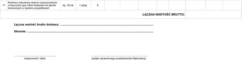 10 1 amp. 5 ŁĄCZNA WARTOŚĆ BRUTTO: Łączna wartość brutto dostawy:.