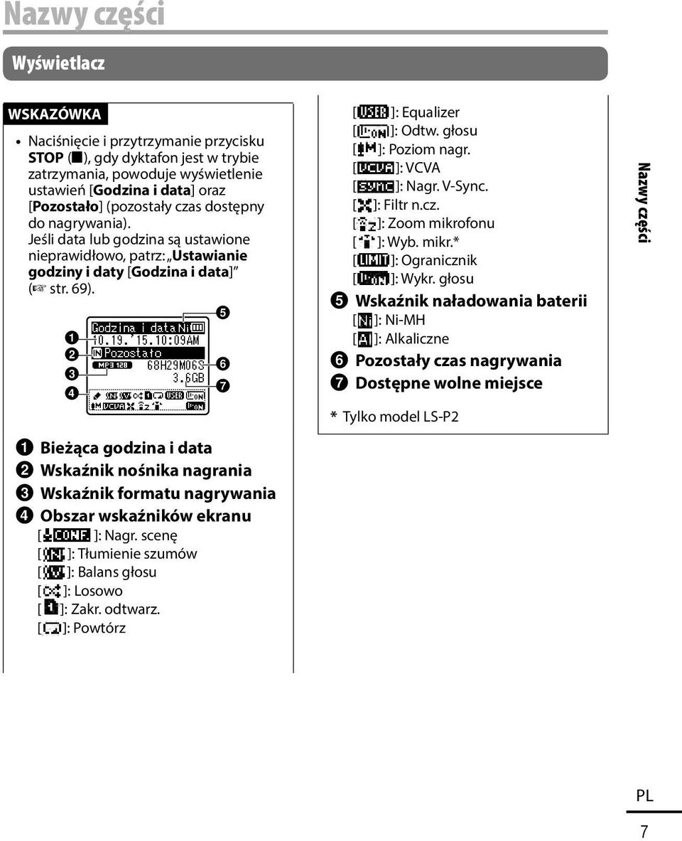 głosu [ ]: Poziom nagr. [ ]: VCVA [ ]: Nagr. V-Sync. [ ]: Filtr n.cz. [ ]: Zoom mikrofonu [ ]: Wyb. mikr.* [ ]: Ogranicznik [ ]: Wykr.