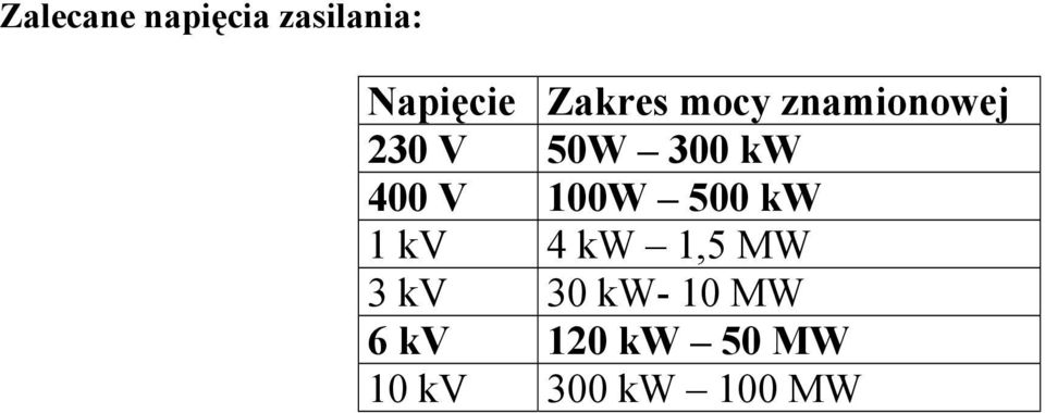 4 V 1W 5 kw 1 kv 4 kw 1,5 MW 3 kv 3