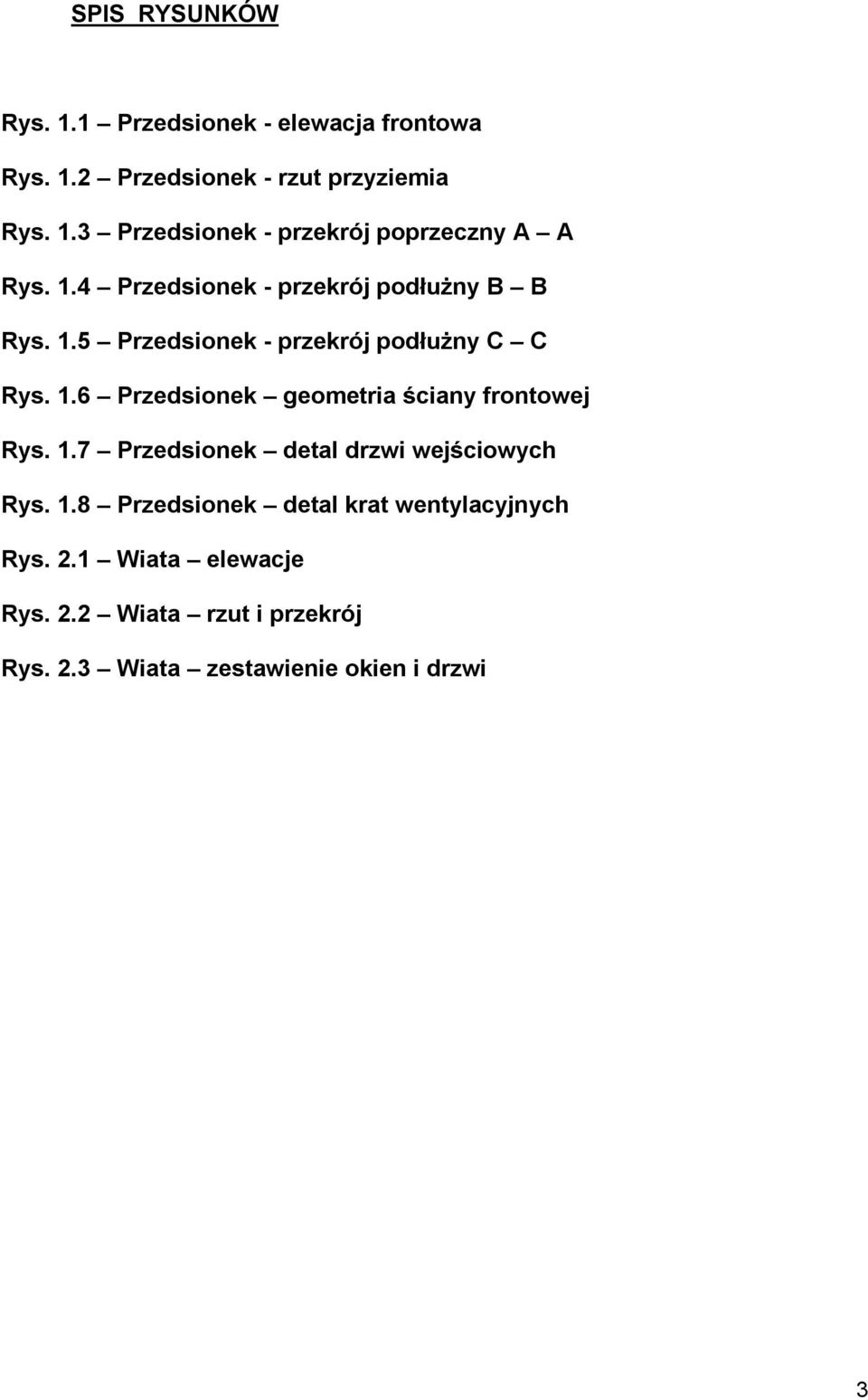 1.7 Przedsionek detal drzwi wejściowych Rys. 1.8 Przedsionek detal krat wentylacyjnych Rys. 2.1 Wiata elewacje Rys.