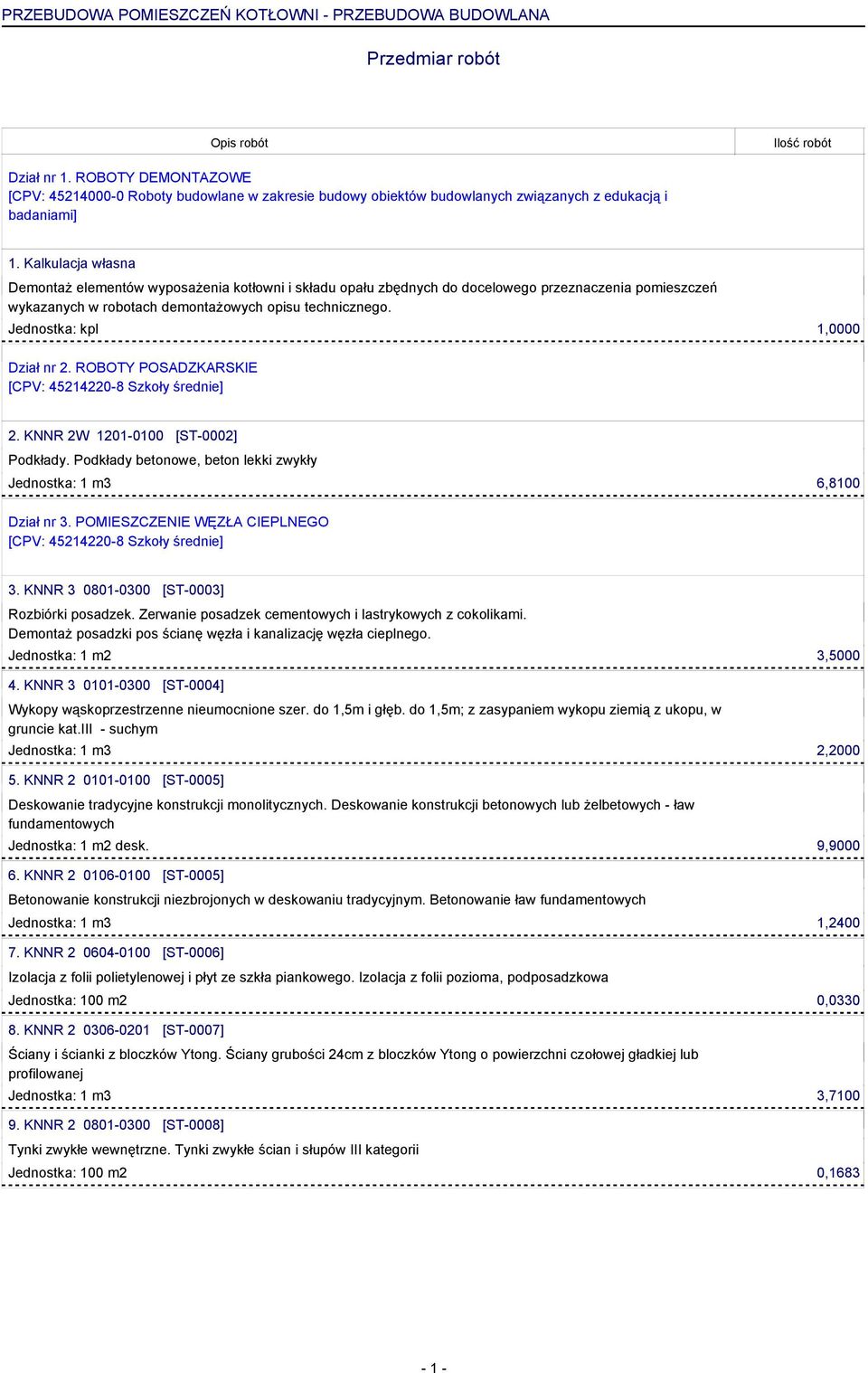 Kalkulacja własna Demontaż elementów wyposażenia kotłowni i składu opału zbędnych do docelowego przeznaczenia pomieszczeń wykazanych w robotach demontażowych opisu technicznego.