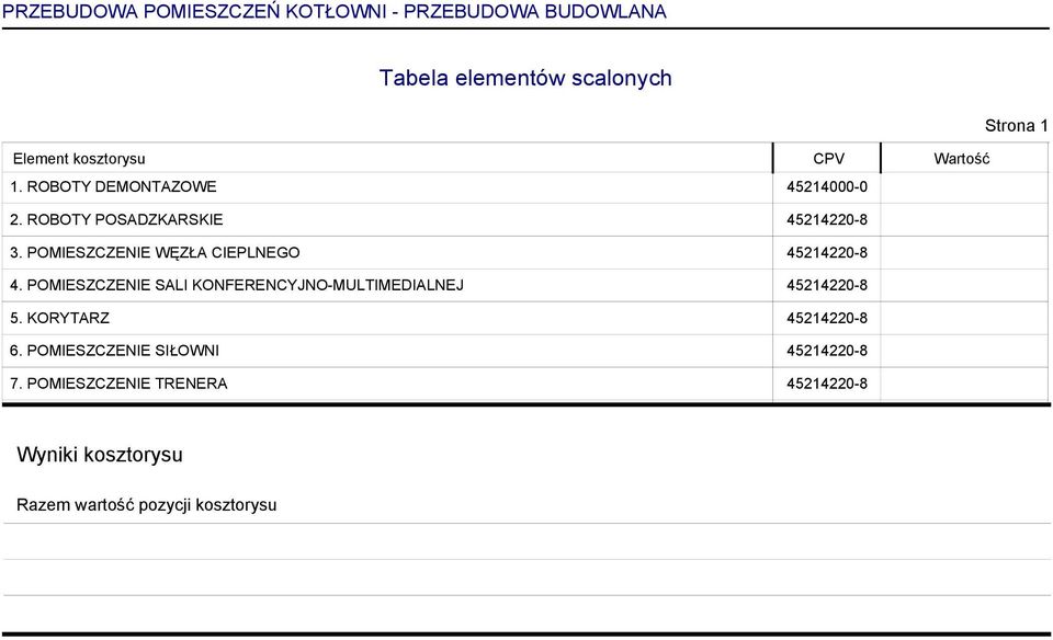 POMIESZCZENIE WĘZŁA CIEPLNEGO 45214220-8 4. POMIESZCZENIE SALI KONFERENCYJNO-MULTIMEDIALNEJ 45214220-8 5.