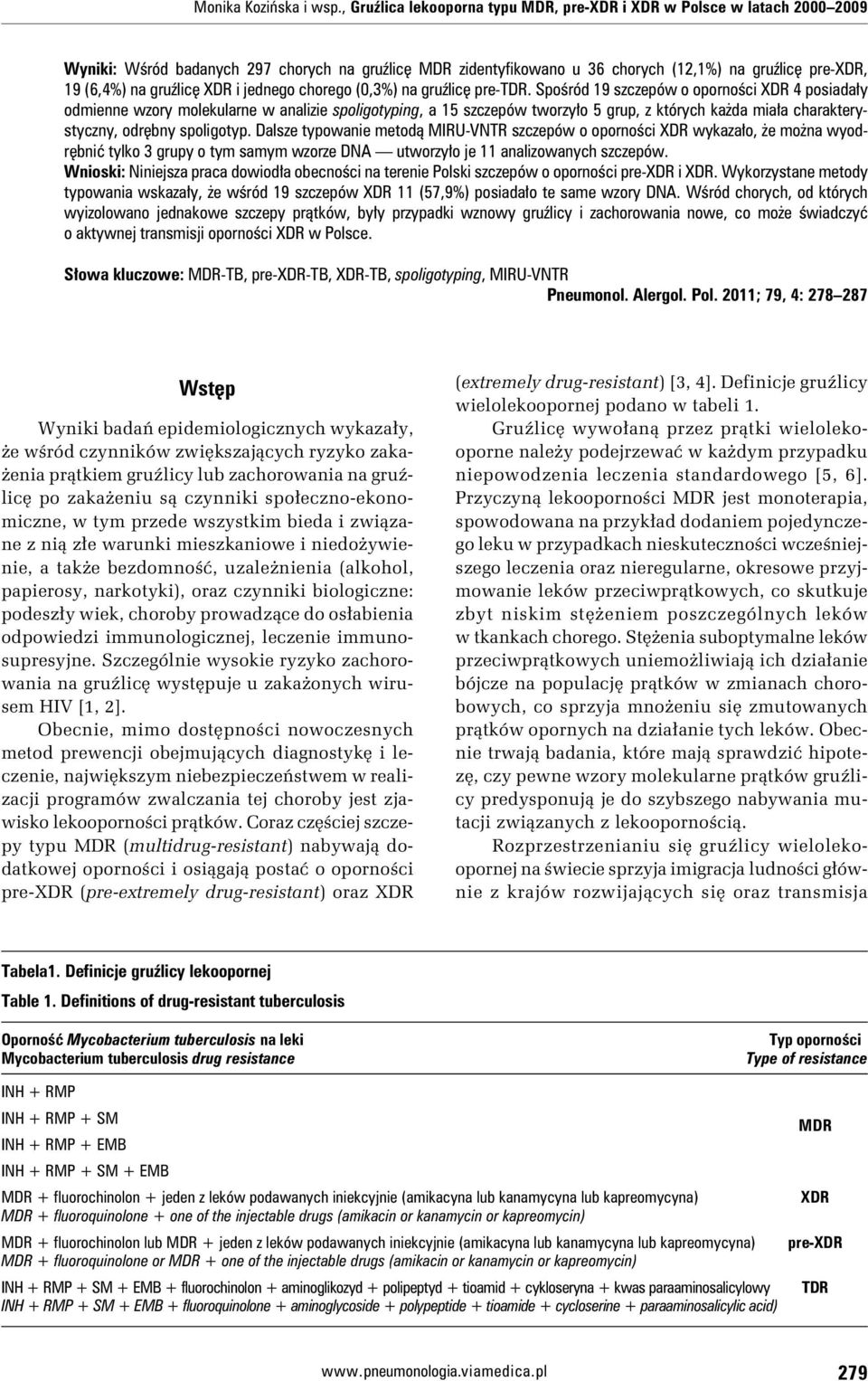 gruźlicę XDR i jednego chorego (0,3%) na gruźlicę pre-tdr.