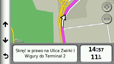 Wyświetlanie następnego zwrotu Wyświetlenie następnego zwrotu jest możliwe jedynie podczas podróży wyznaczoną trasą.