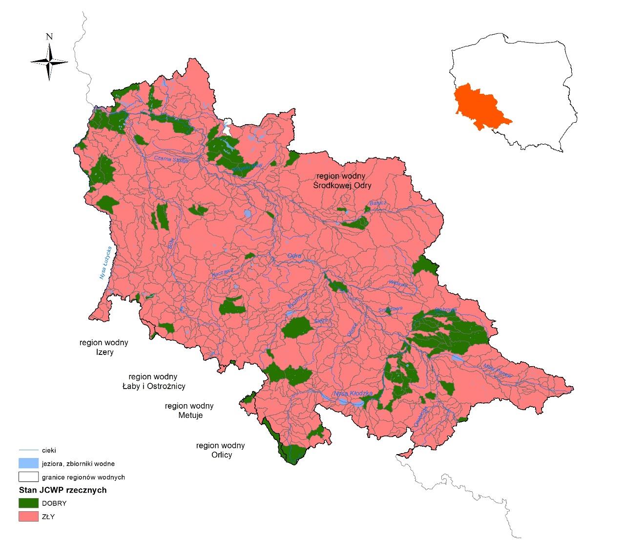 Ocena stanu wód obszar administrowany przez RZGW we Wrocławiu Wody