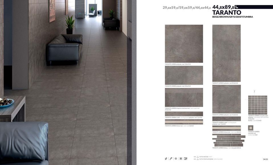 listel matt / skirting board / cut mosaic semi-polished kostka / cube