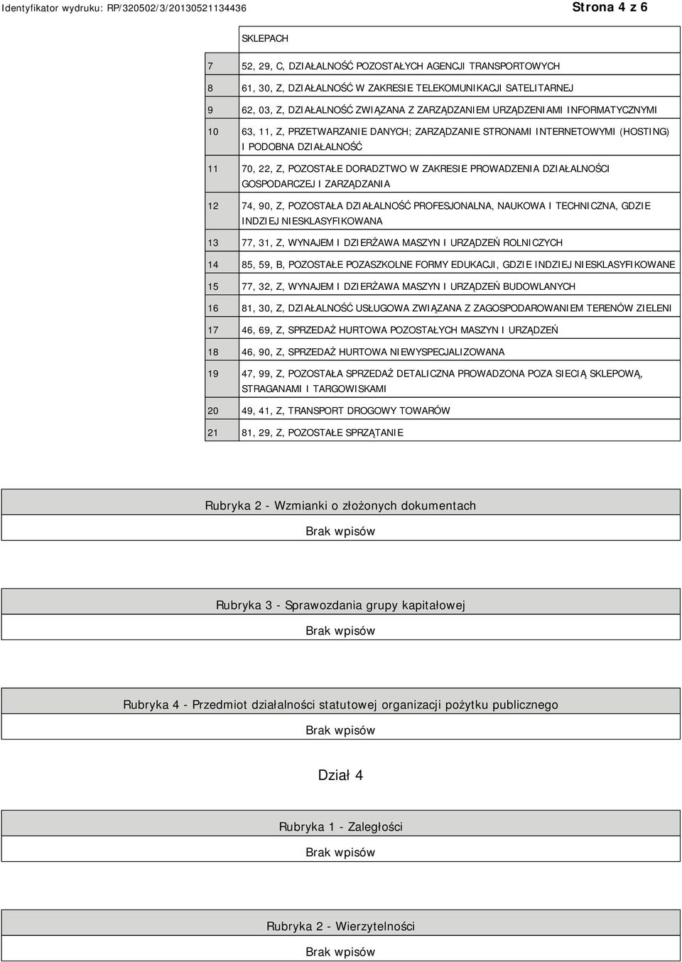 GOSPODARCZEJ I ZARZĄDZANIA 12 74, 90, Z, POZOSTAŁA DZIAŁALNOŚĆ PROFESJONALNA, NAUKOWA I TECHNICZNA, GDZIE INDZIEJ SKLASYFIKOWANA 13 77, 31, Z, WYNAJEM I DZIERŻAWA MASZYN I URZĄDZEŃ ROLNICZYCH 14 85,