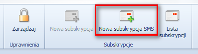 Rysunek 131 Opcja generowania subskrypcji na bazach użytkownika 3.4.7 Subskrypcje SMS Aby dodać nową subskrypcję należy nacisnąć ikonę Nowa subskrypcja SMS dostępną w grupie Subskrypcje.