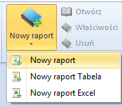 Dodawanie obu typów raportów możliwe jest przy użyciu jednego, rozwijanego przycisku.
