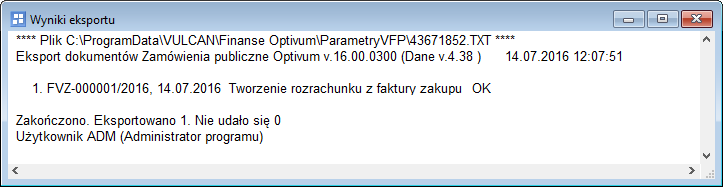 Rozrachunki Optivum. Jak rozliczać zaliczki? 4/8 3. W oknie Eksport dokumentu [ ] zaznacz tylko opcję Tworzenie rozrachunku z faktury zakupu.