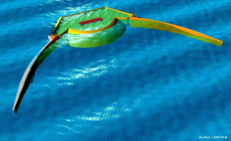 Wave Dragon - energia z fal Wave reflector Climate Power production 24 kw/m 12 GWh/y/unit 36 kw/m 20 GWh/y/unit 48 kw/m 35 GWh/y/unit Reservoir Waves overtopping the