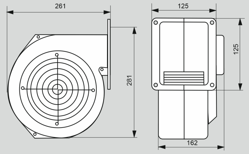 G2E 180 na miał, ekogroszek, itp. Typ G2E 180 Typ silnika M2E074-EI Napięcie znamionowe: 230V/50Hz Spręż max. 720 Pa Wydatek max. 760 m3/h Pręd.