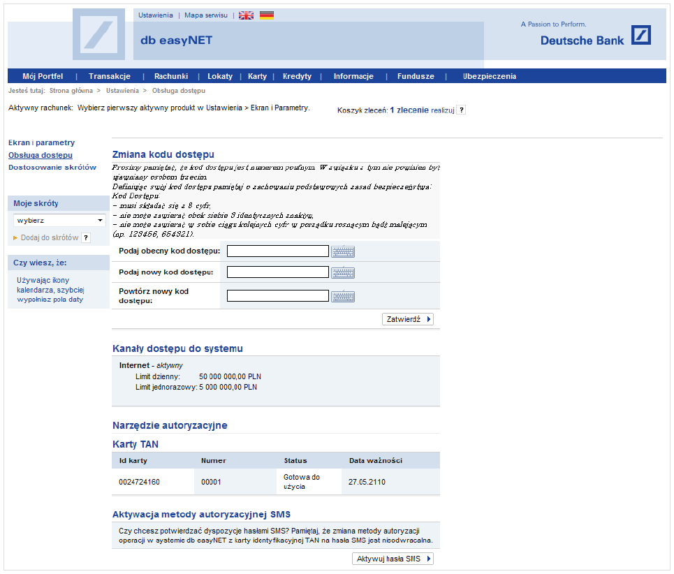 Kod Dostępu do systemu należy regularnie zmieniać, by zwiększyć poziom bezpieczeństwa zgromadzonych na koncie środków.