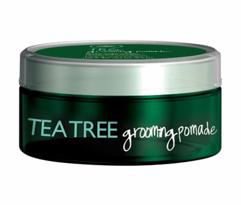 Tea Tree Grooming Pomade Zwiększająca blask, elastyczna i wygładzająca pomada, idealna dla włosów pofalowanych i kręconych. Zapewnia gładką strukturę i pełną kontrolę.