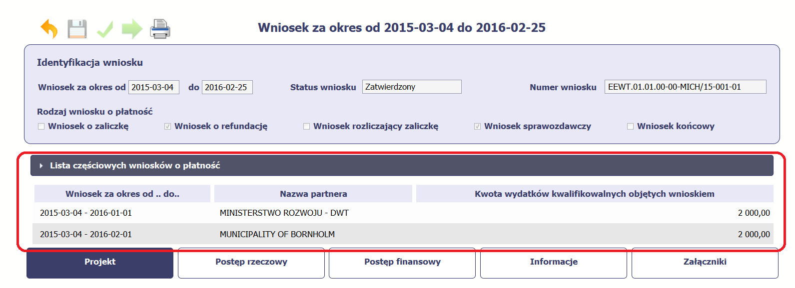Wnioski częściowe, które nie zostaną uwzględnione w danym wniosku o płatność dla projektu, będą mogły być ujęte w
