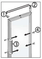 Przekładanie zawiasów drzwi Przekładanie drzwi powinno być wykonywane przez wykwalifikowanego technika, przu udziale dwóch osób. 1. Drzwi podeprzeć od spodu, aby zapobiec ich wypadnięciu. 2.