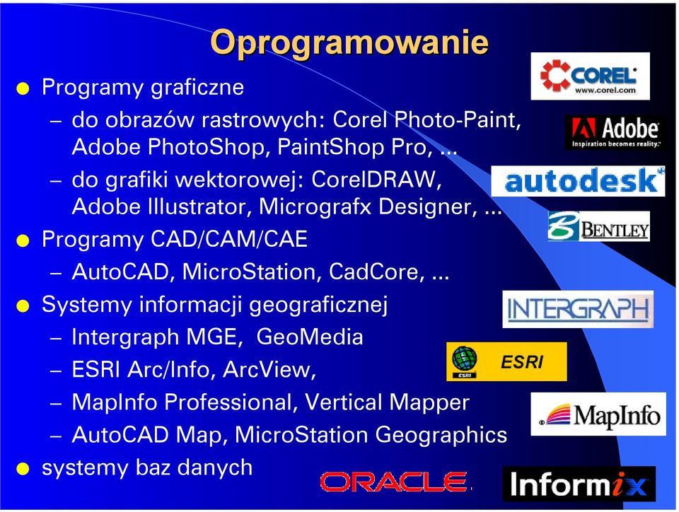 .. Programy CAD/CAM/CAE AutoCAD, MicroStation, CadCore,.