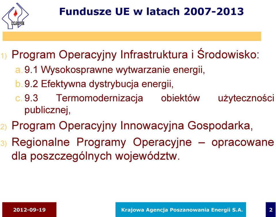 3 Termomodernizacja obiektów użyteczności publicznej, 2) Program Operacyjny Innowacyjna