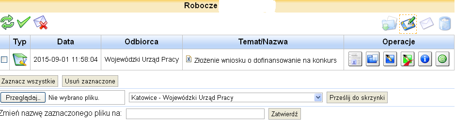 UWAGA!!! Skuteczne podpisanie dokumentu i pojawienie się powyższego komunikatu nie oznacza, że dokument został wysyłany do Wojewódzkiego Urzędu Pracy w Katowicach.