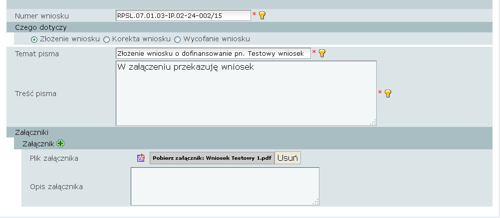 Platforma Formularzy Elektronicznych Po kliknięciu formularza należy wypełnić go odpowiednimi danymi. Część danych zostanie zaciągnięta automatycznie np.