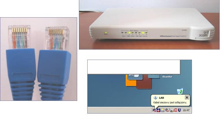 Rys. Jeśli sied nie działa należy się upewnid, że korzystamy z właściwego okablowania i że jest ono