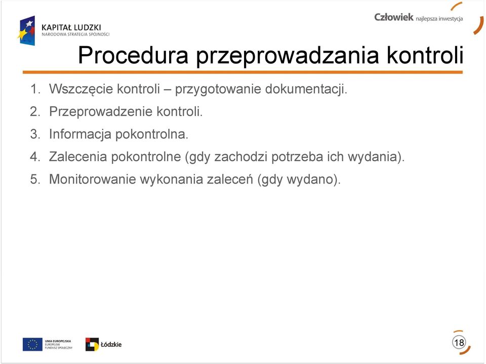 Przeprowadzenie kontroli. 3. Informacja pokontrolna. 4.