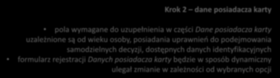 Rejestracja wydania karty DiLO Krok 2 dane posiadacza karty pola wymagane do uzupełnienia w