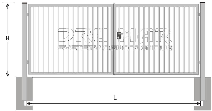 Brama stalowa ocynkowana rozwierana (np. typ ROBUSTA), światło przejazdu bramy 4,0 m o wysokości dostosowanej do wysokości ogrodzenia ok. 1,80m.