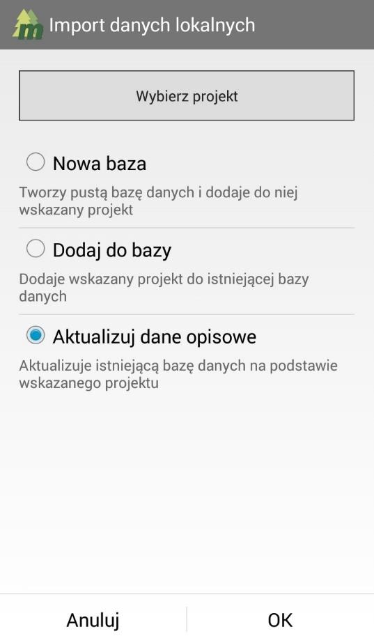 Jeżeli użytkownik posiada nowszą paczkę z danymi, to może ją wskazać jako tę do