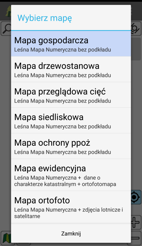 3.3.3 Wybór mapy Po kliknięciu tej ikony wyświetli się lista dostępnych kompozycji mapowych.