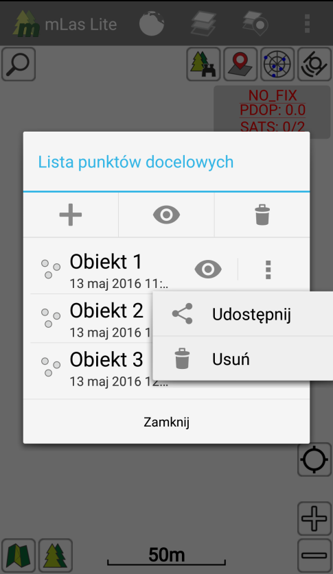 Współrzędne punktów docelowych można dodatkowo udostępnić za pomocą poczty e-mail, Bluetooth, DropBox, wiadomości sms i innych sposobów zależnie od wersji systemu i