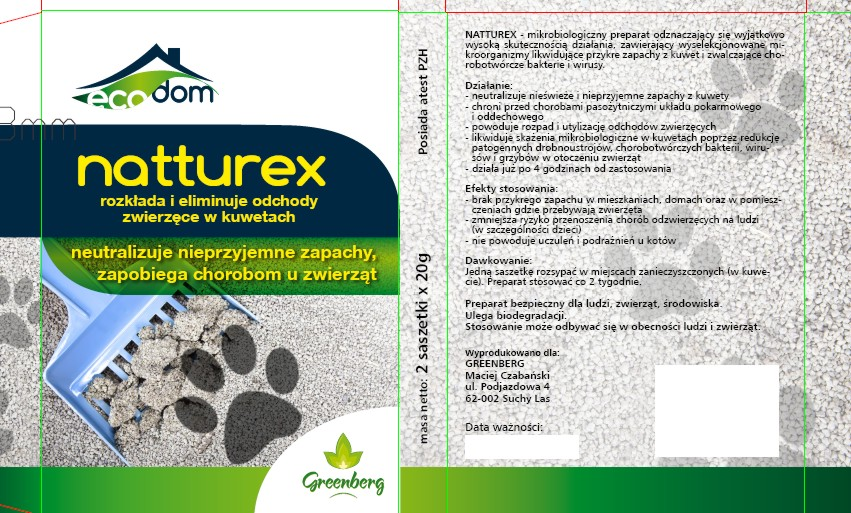 NATTUREX rozkłada i eliminuje odchody zwierzęce w kuwetach 7,95 zł / 2 szt display 10x 2 szt opakowanie zbiorcze 8x1 display NATTUREX - mikrobiologiczny preparat odznaczający się wyjątkowo wysoką