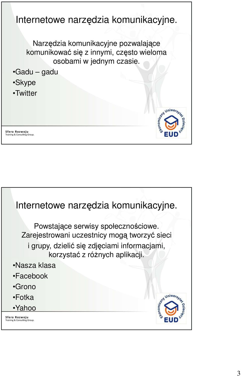 czasie. Gadu gadu Skype Twitter  Powstające serwisy społecznościowe.