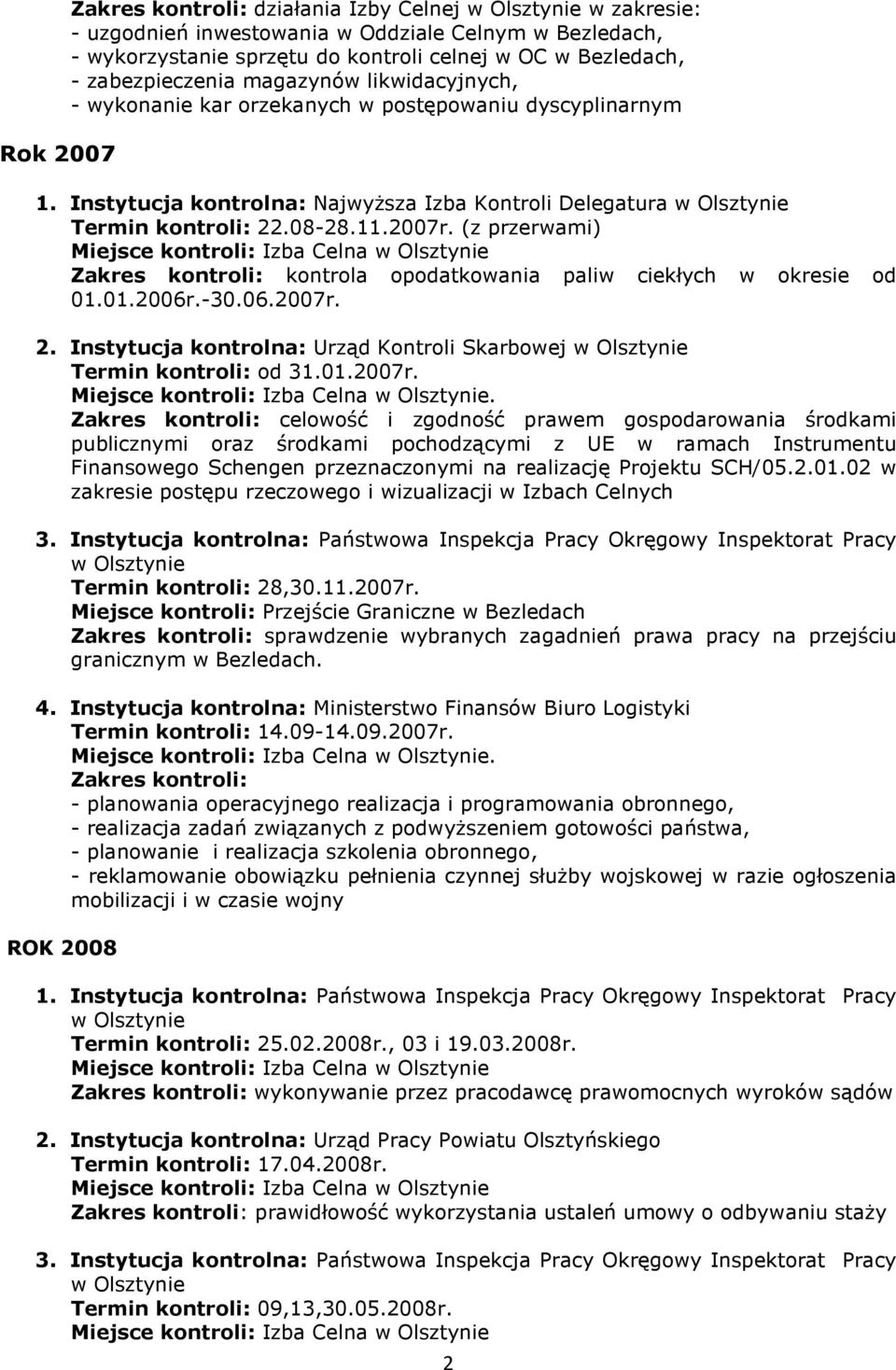 (z przerwami) Zakres kontroli: kontrola opodatkowania paliw ciekłych w okresie od 01.01.2006r.-30.06.2007r.