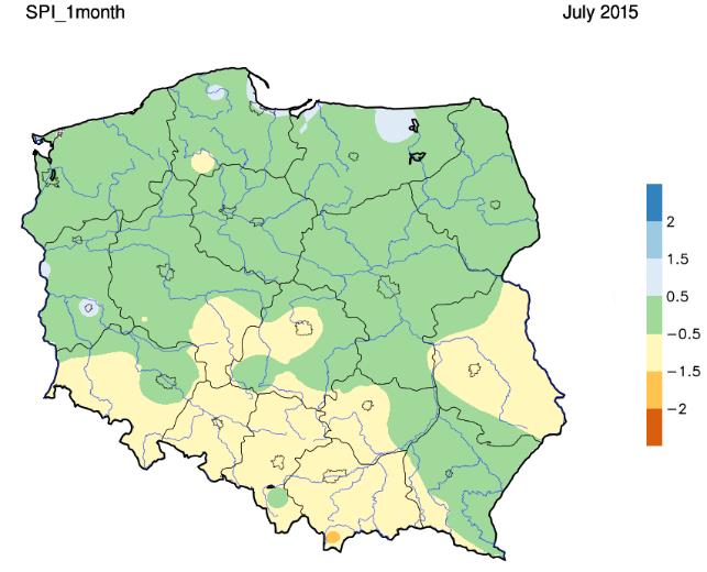 SPI - WSKAŹNIK STANDARYZOWANEGO OPADU SPI3 Sierpień 2015 SPI1