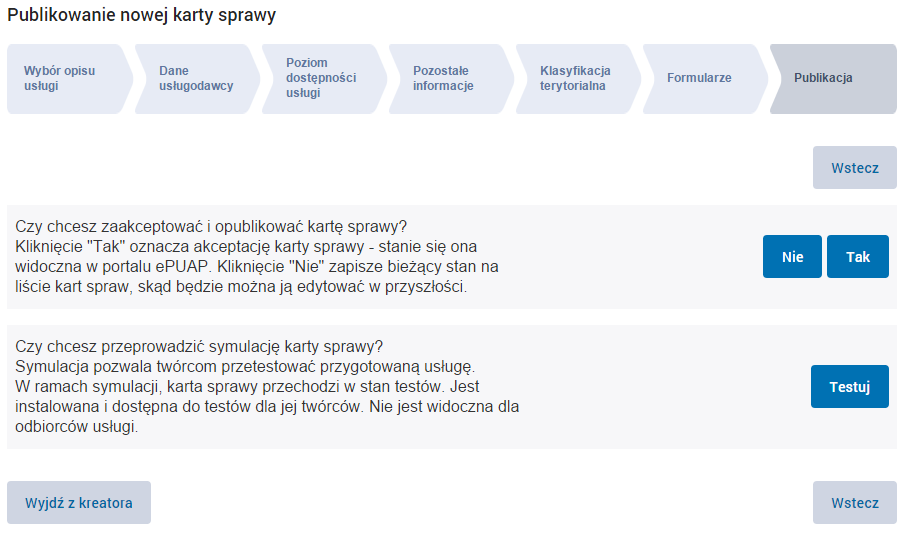 Okno załączania formularza zatwierdzamy przyciskiem Zapisz, a następnie klikamy przycisk Dalej kreatora karty.