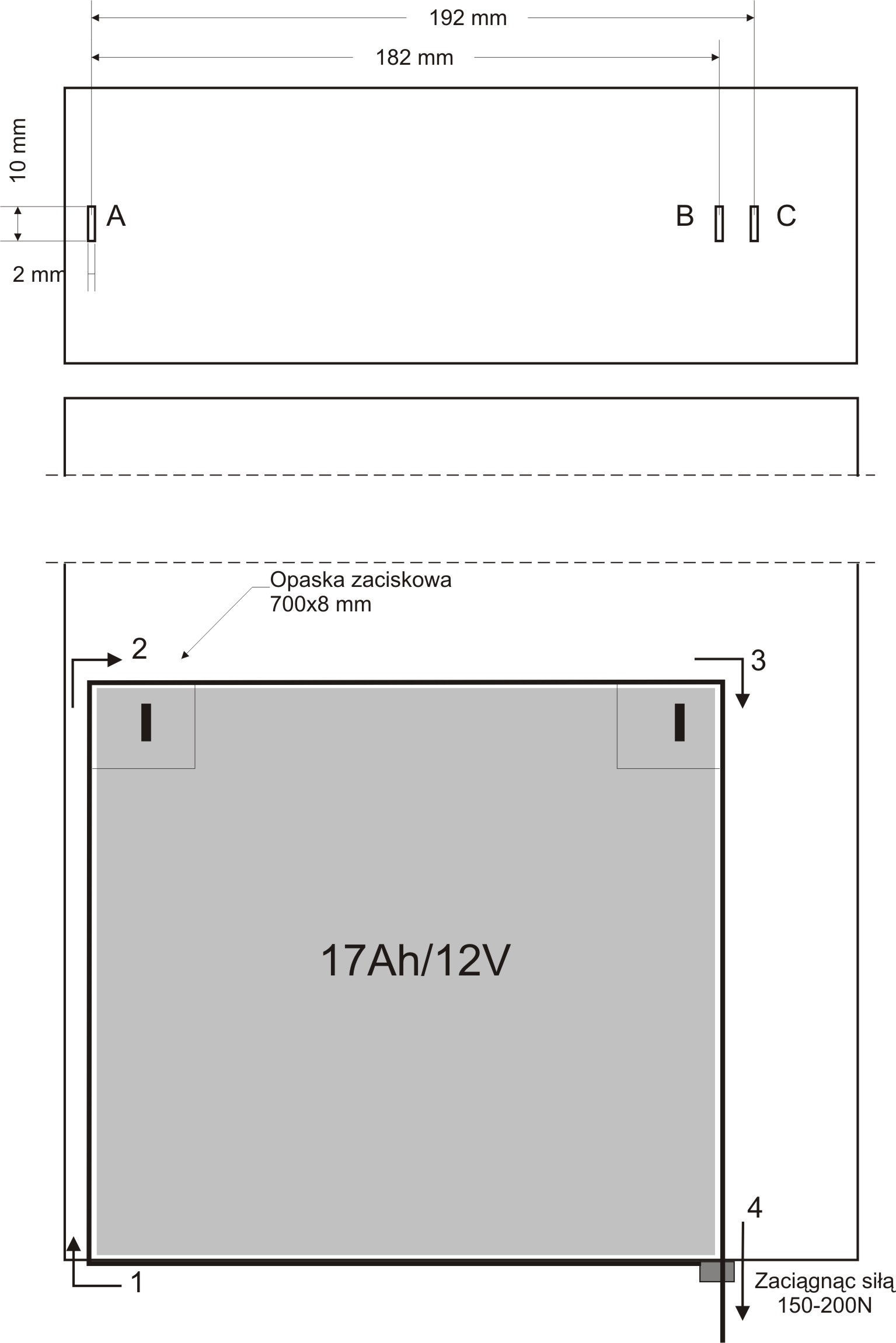 Rys.4. Procedura mocowania akumulatora. 3. Sygnalizacja pracy zasilacza.