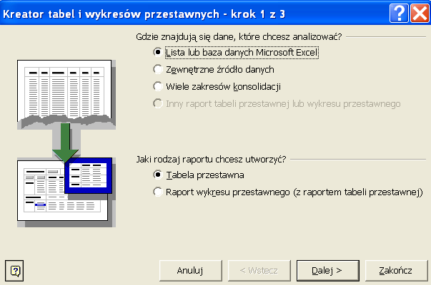 4. W okienku, które się pojawi (krok 1 z 3), właściwe opcje powinny być już zaznaczone, klikamy tylko przycisk Dalej > 5.