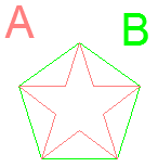 a) Utwórz warstwę o nazwie A i czerwonym kolorze linii, a następnie narysuj figurę A. Zdefiniuj punt bazowy na szczycie gwiazdki.