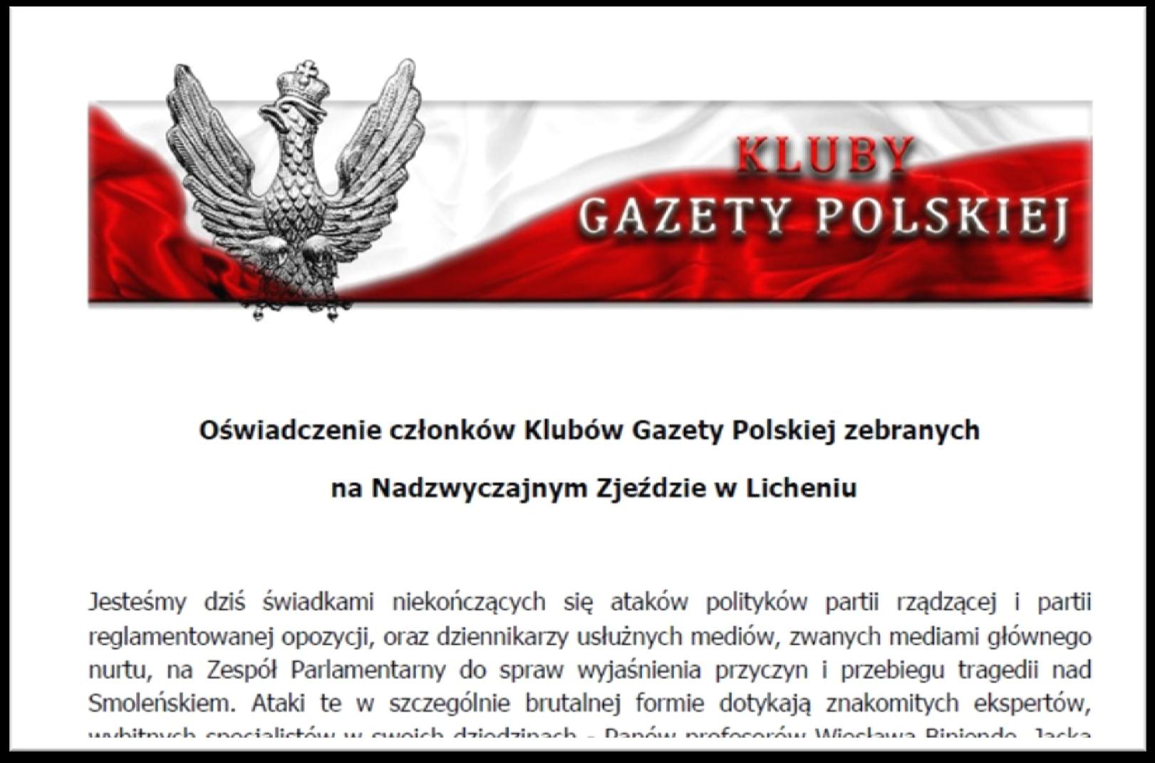 Oświadczenie członków Klubów Gazety Polskiej