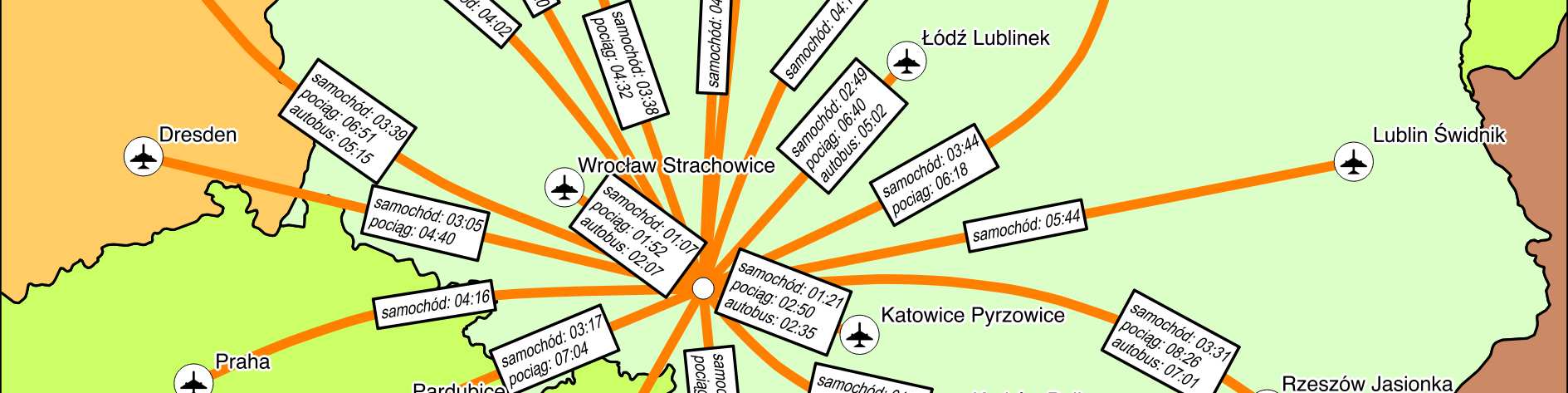 Niemiec (Berlin Tegel, Berlin Schönefeld, Dresden Klotsche) oraz w Republice Czeskiej (Ostrava Letiště Leoše Janáčka, Brno Tuřany, Pardubice, Praha Letiště Václava Havla).