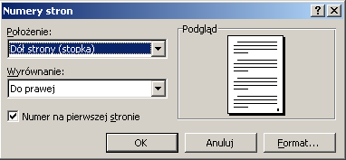 27 Błędy edytorskie 4.4 Numeracja stron Omawianie nagłówków i stopek wymaga także komentarza nt. numerowania stron. Word 2007 1.