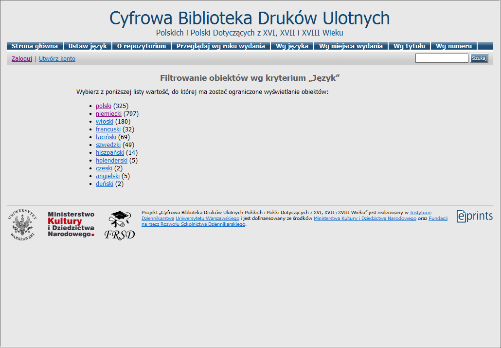 Przeglądanie obiektów wg języka W. Gruszczyński, M.