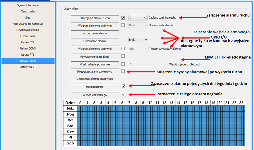 XII. USTAWIENIA Alarmu Ustawienia Alarmu W programie nie ma możliwości