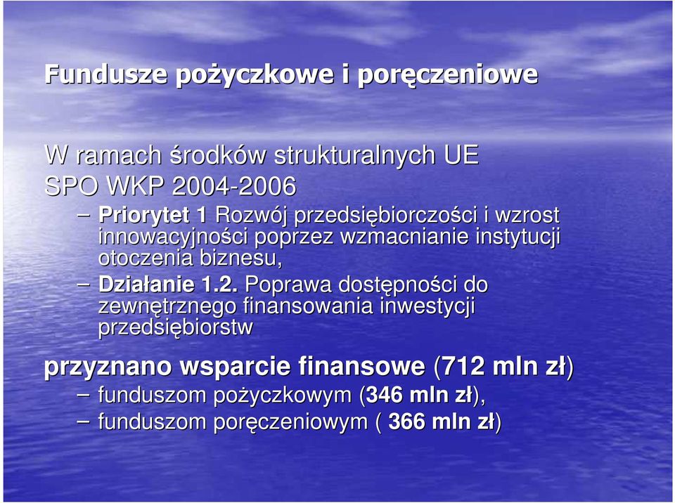 biznesu, Działanie anie 1.2.