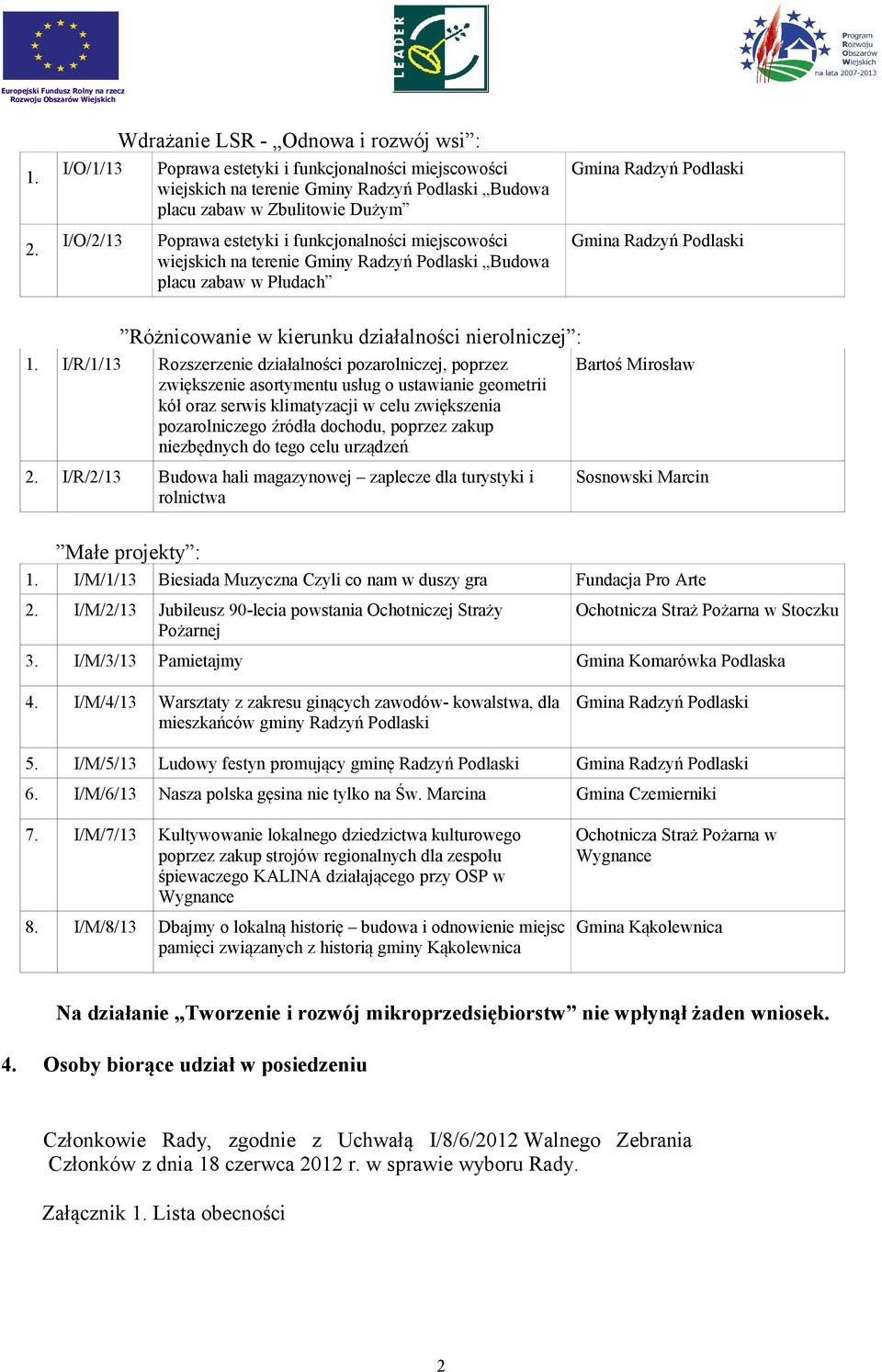 I/O/2/13 Poprawa estetyki i funkcjonalności miejscowości wiejskich na terenie Gminy Radzyń Podlaski Budowa placu zabaw w Płudach Gmina Radzyń Podlaski Różnicowanie w kierunku działalności