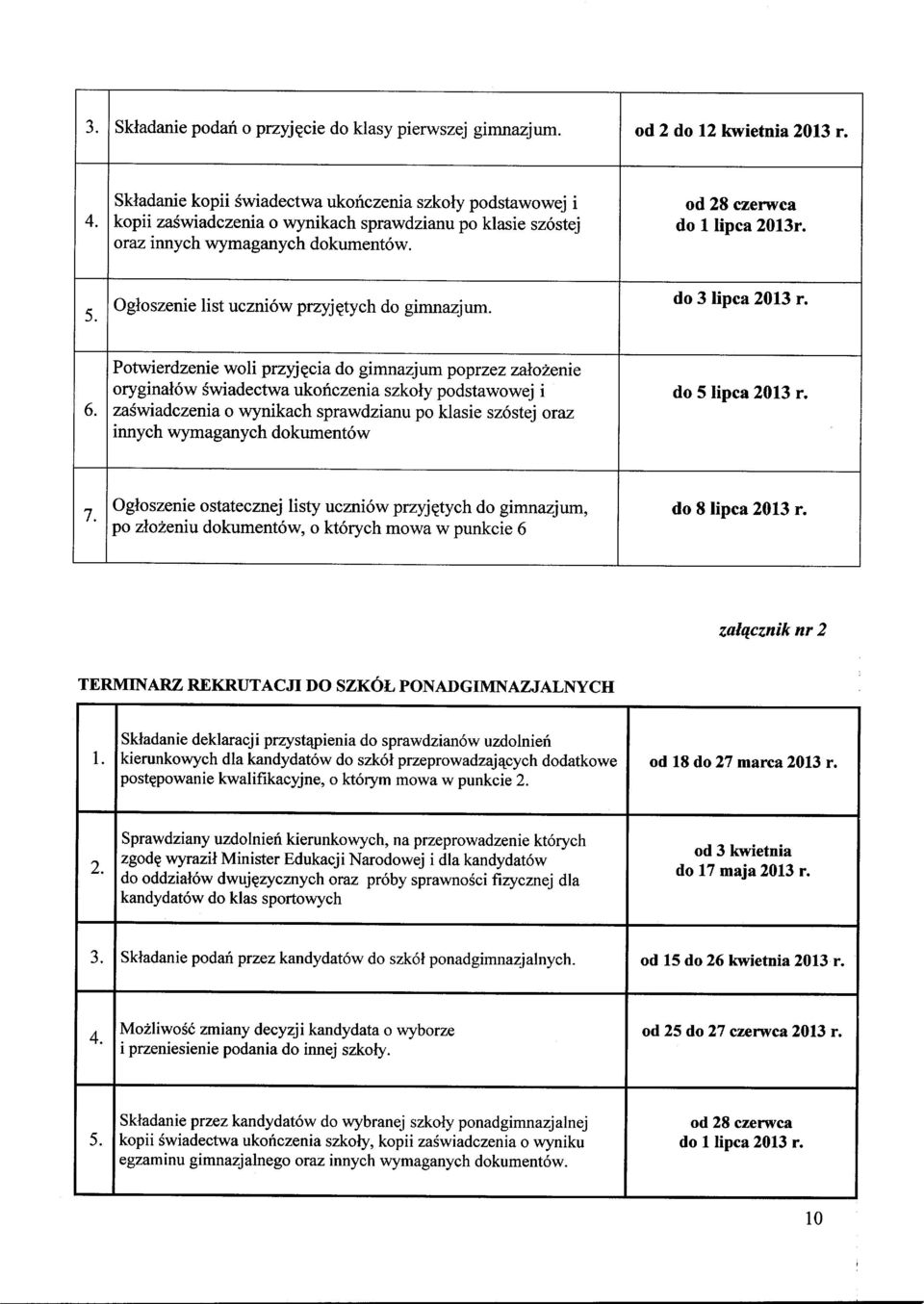 Ogloszenie list uczni6w przyjgtych do gimnazjum. do 3 lipca 2013 r. 6.