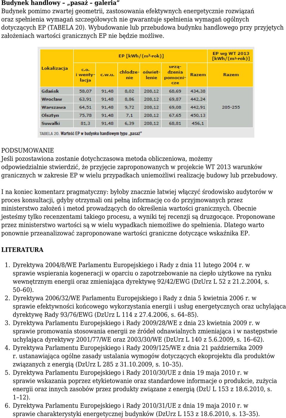 PODSUMOWANIE Jeśli pozostawiona zostanie dotychczasowa metoda obliczeniowa, możemy odpowiedzialnie stwierdzić, że przyjęcie zaproponowanych w projekcie WT 2013 warunków granicznych w zakresie EP w